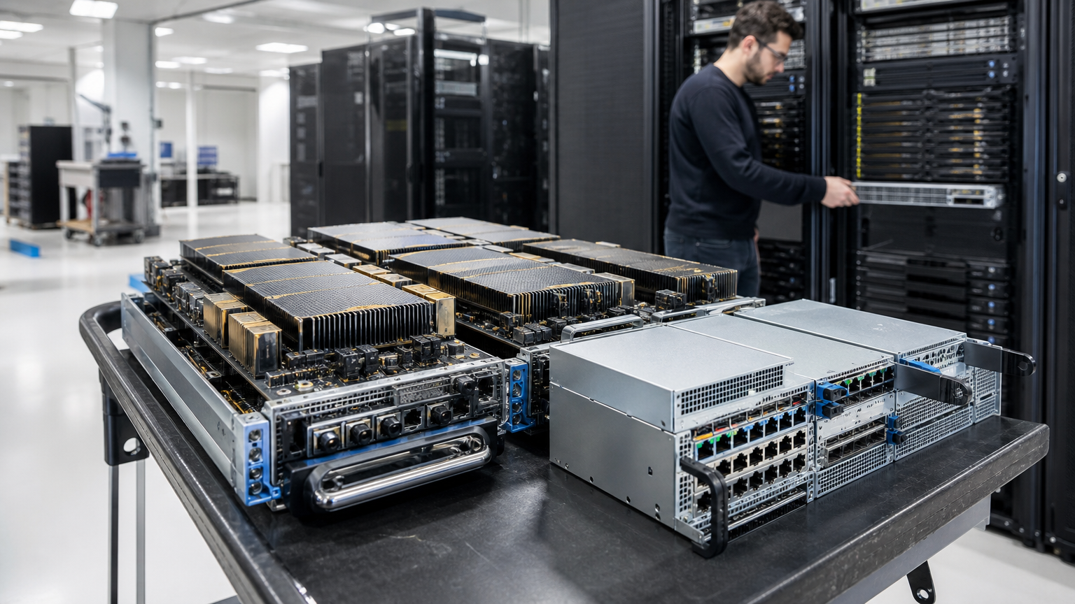 Серверные стойки, оснащенные графическим оборудованием Nvidia, внутри центра обработки данных AWS. Изображение: Mantis
