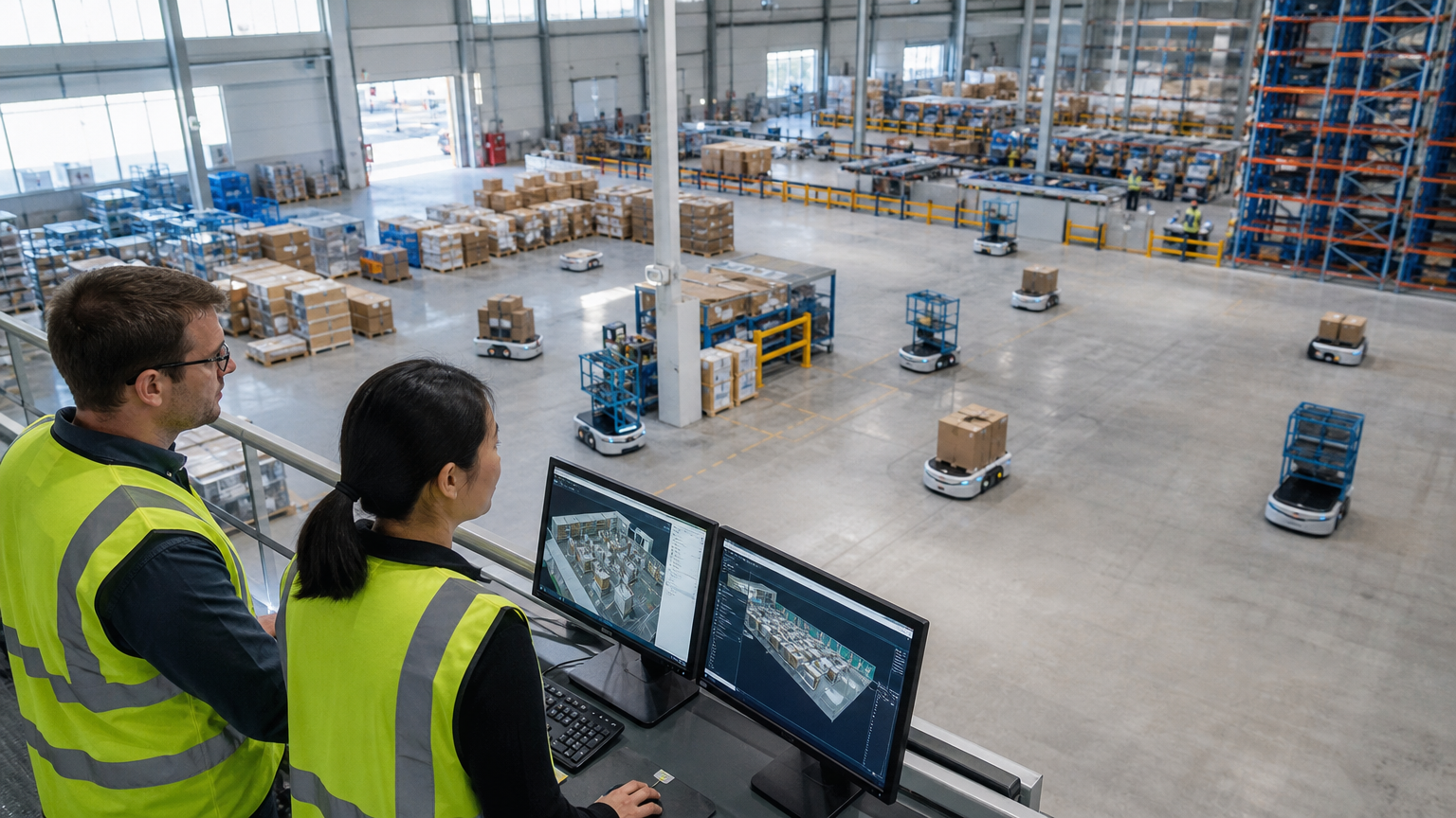 Тестовая зона робототехники на складе, где Amazon начал оценивать физические ИИ-инструменты Nvidia для автоматизации. Изображение: Mantis